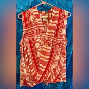Liz Claiborne Red and White Sleeveless Wrap Tunic